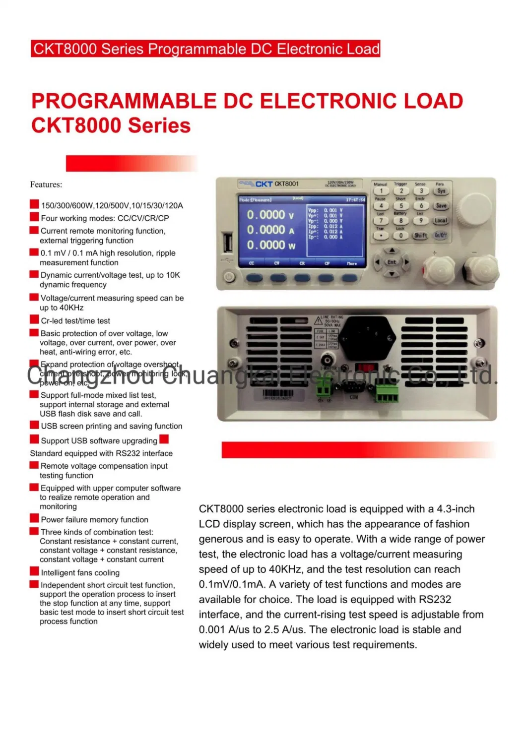 360V 30A 300W Programmable DC Electronic Load Battery Load Tester (Model CKT8003+)